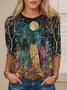 Halloween Witch Design Round Neck T-Shirt