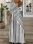 Casual Jersey Striped V Neck Dress With No