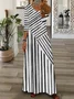 Casual Jersey Striped V Neck Dress With No