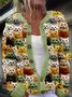 Fashionable multi-color cat round neck button knit sweater