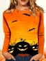 Halloween Pumpkin Round Neck Long Sleeve Women's T-shirt