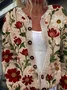 Red floral Casual Crew Neck Knitted Cardigan