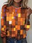 Plaid printed casual round neck women's T-shirt