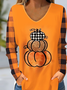 Halloween Pumpkin Grid V-neck Women's T-shirt