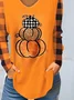 Halloween Pumpkin Grid V-neck Women's T-shirt