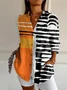 Shawl Collar Casual Loose Striped Shirt