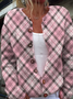 3D Printing Plaid Color Block Casual Crew Neck Cardigan