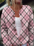 3D Printing Plaid Color Block Casual Crew Neck Cardigan