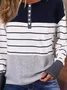 Casual Loose Crew Neck Striped Blouse