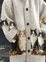 Women's Vintage Cat Print Sweater Long Jacket