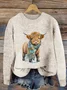 Women's Casual Highland Cow Crew Neck Sweaters