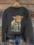 Women's Casual Highland Cow Crew Neck Sweaters