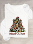 Merry Christmas Cats Art Print Casual Long Sleeve Shirt