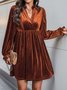 Women's Long Sleeve Spring/Fall darkgreen Plain V Neck Holiday Going Out Casual Mini H-Line Dress