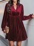 Women's Long Sleeve Spring/Fall darkgreen Plain V Neck Holiday Going Out Casual Mini H-Line Dress