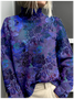 Vintage 3D Printing Loose Mock Neck Sweatshirt