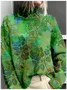 Vintage 3D Printing Loose Mock Neck Sweatshirt