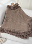 Fur Collar Elegant Plain Crew Neck Cloak