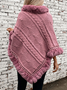 Fur Collar Elegant Plain Crew Neck Cloak