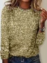 Gradient Sequins  print Casual Long Sleeve Round Neck T-Shirt