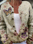 Butterfly Crew Neck Casual Cardigan