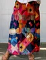 Loose Casual Linen Blend Multicolor Block Skirt