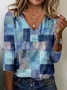 Geometric Print Long Sleeve V-Neck T-shirt