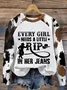 Women's Every Woman Needs A Little Rip In Her Jeans Print Round Neck Sweatshirt
