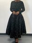 Women's Long Sleeve Spring/Fall Champagne Geometric Crew Neck Holiday Going Out Elegant Maxi A-Line Dress