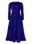 Women's Long Sleeve Spring/Fall Champagne Geometric Crew Neck Holiday Going Out Elegant Maxi A-Line Dress