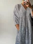 Ethnic Print Long Sleeve V-neck Dress