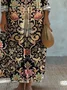 Ethnic Print Long Sleeve V-neck Dress