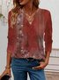 Ethnic Print Long Sleeve V-Neck T-shirt