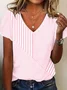 Casual striped patchwork printed V-neck T-shirt