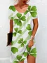 Four-leaf cCover Print Short-Sleeved Crew Neck Dress
