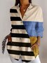Striped color block splicing long sleeved shirt