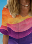 Ombre Print Short Sleeve V-Neck Blouses