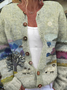 Crew Neck Vintage 3D Printing Cardigan