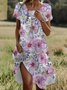 Floral Print Short Sleeve Crew Neck Dress