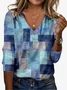 Geometric Print Long Sleeve V-Neck T-shirt