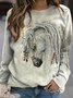 Western style horse head round neck pullover sweatshirt