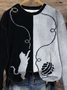 Black And White Cute Cat Print Sweatshirt