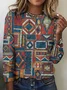 Geometric color block printed long sleeved T-shirt