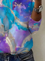 Women's Long Sleeve T-shirt Spring/Fall Blue Abstract Cotton Crew Neck Daily Going Out Casual Top