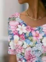 Floral Print Short Sleeve V-Neck T-shirt
