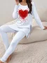 Women's Printed Valentine's Day Hearts Daily Outing Two-piece Casual Spring and Autumn Tops and Pants Suits