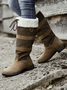 Leather Contrast Stitching Winter Cotton-Padded Boots