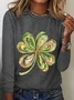 St. Patrick's Day Four Leaf Clover Casual Long Sleeve Shirt