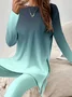 Women's Printing Ombre Daily Going Out Two-Piece Set Green Casual Spring/Fall Top With Pants Matching Set