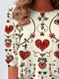 Women's Floral Hearts Valentine's Day Print Casual Round Neck Tunic T-Shirt